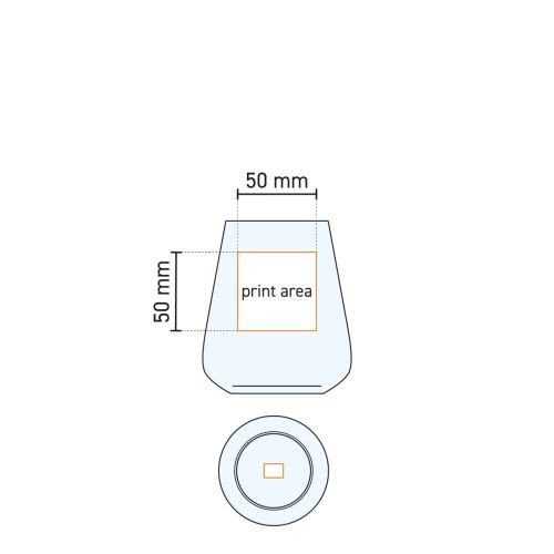 Technische werktekening met drukgebied voor bedrukking op het Mencia whiskyglas 47 cl. Technische werktekening met drukgebied voor bedrukking op het Mencia whiskyglas 47 cl.