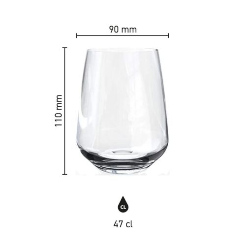 Infographic toont hoogte en diameter van het Mencia whiskyglas 47 cl met glasdetails. Infographic toont hoogte en diameter van het Mencia whiskyglas 47 cl met glasdetails.