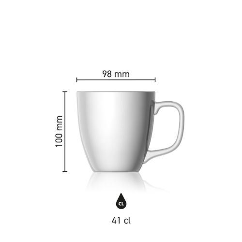 Maatvoering van de Mok Jumbo 42 cl. met wit keramiek met hoogte, diameter en inhoud in infographic
