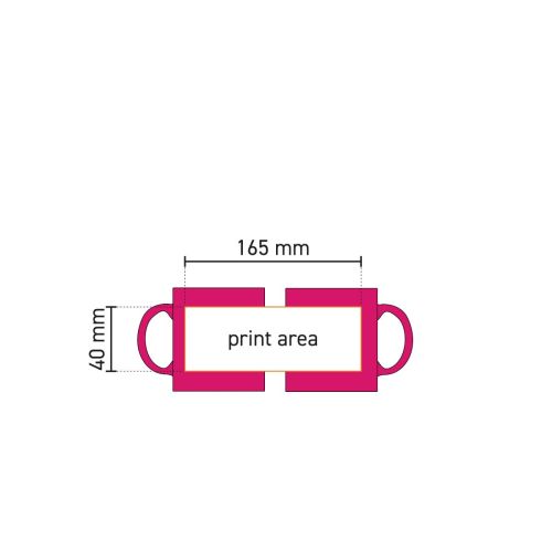 Drukgebied van de Lisa mok 35 cl. weergegeven in een technische werktekening voor porselein gravure. Drukgebied van de Lisa mok 35 cl. weergegeven in een technische werktekening voor porselein gravure.