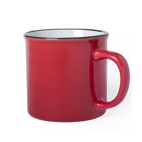 Vooraanzicht van mok Sinora 30 cl van rood porselein met rechte vorm en glad oppervlak. Vooraanzicht van mok Sinora 30 cl van rood porselein met rechte vorm en glad oppervlak.