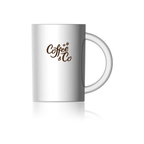 Mok Torm 31 cl. van wit porselein met eenkleurig logo van CoffeeCo op het voorpaneel