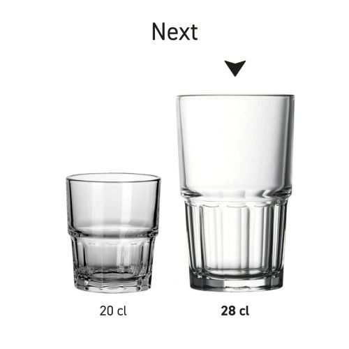 Meerdere Next Longdrink glazen, overzichtelijk gepresenteerd als glas serie.