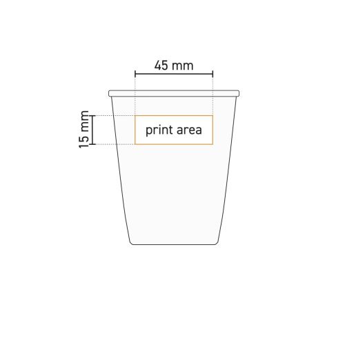Technische werktekening met weergave van drukgebied op papercup porselein 24 cl. Technische werktekening met weergave van drukgebied op papercup porselein 24 cl.