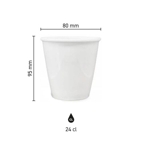 Infographic met productafmetingen van porseleinen papercup 24 cl. inclusief hoogte en diameter. Infographic met productafmetingen van porseleinen papercup 24 cl. inclusief hoogte en diameter.