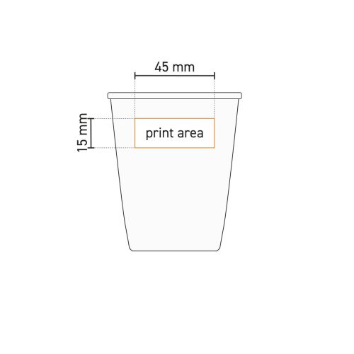 Technische werktekening met aanduiding van drukgebied op papercup porselein 6 cl. Technische werktekening met aanduiding van drukgebied op papercup porselein 6 cl.