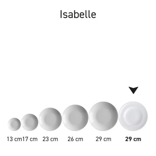 Isabelle borden reeks in porselein getoond als productserie in overzicht.