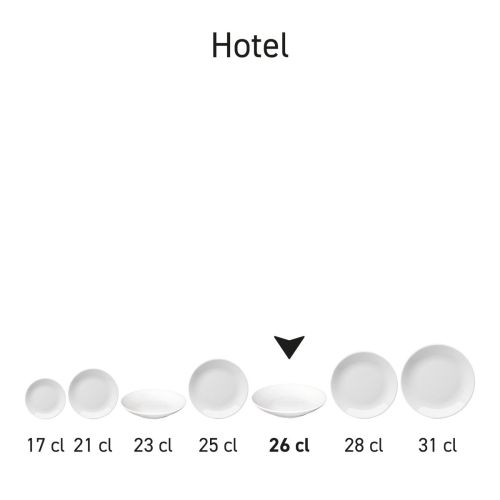 Pastabord diep Hotel wit 26 cm porselein in serie, meerdere exemplaren naast elkaar getoond