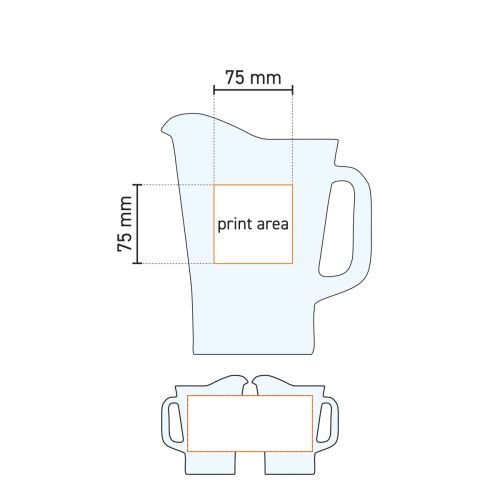 Technische tekening van de Pitcher Conic 1,8 liter glas met aangegeven drukgebied voor logo. Technische tekening van de Pitcher Conic 1,8 liter glas met aangegeven drukgebied voor logo.