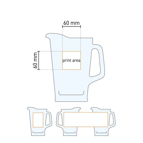 Technische tekening met aanduiding van het drukgebied op glazen Libbey pitcher 1,7 liter. Technische tekening met aanduiding van het drukgebied op glazen Libbey pitcher 1,7 liter.