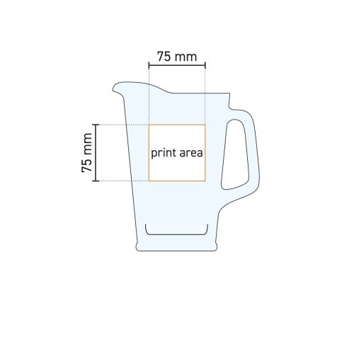 Drukgebied en plaatsing voor logo op glazen Libbey pitcher van 1 liter, weergegeven in werktekening. Drukgebied en plaatsing voor logo op glazen Libbey pitcher van 1 liter, weergegeven in werktekening.