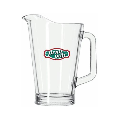 Glazen Libbey pitcher van 1 liter met meerkleurig PrintPub-logo op het vooraanzicht. Glazen Libbey pitcher van 1 liter met meerkleurig PrintPub-logo op het vooraanzicht.