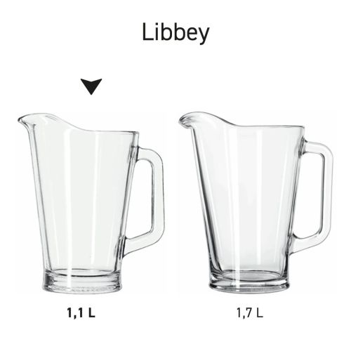 Overzicht van meerdere glazen Libbey pitchers van 1 liter, gepresenteerd als productserie. Overzicht van meerdere glazen Libbey pitchers van 1 liter, gepresenteerd als productserie.