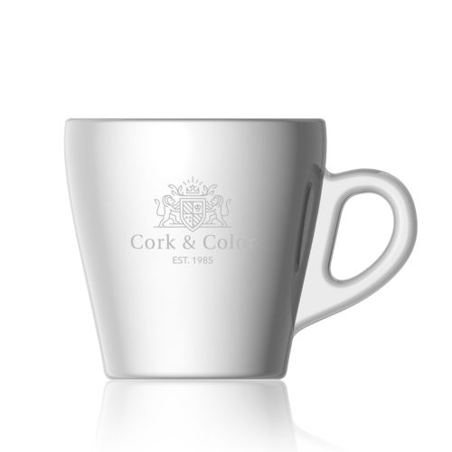 Pura Cappuccino Kop 28 cl. van glas met gegraveerd CorkColor-logo op de voorzijde