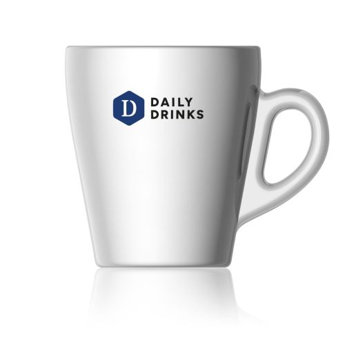 Pura Koffie Kop 32 cl. van glas met meerkleurig DailyDrinks-logo op de voorzijde