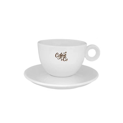 Rondo Koffie 15 cl. porseleinen set met CoffeeCo-logo in één kleur op de voorzijde van de koffiekop. Rondo Koffie 15 cl. porseleinen set met CoffeeCo-logo in één kleur op de voorzijde van de koffiekop.