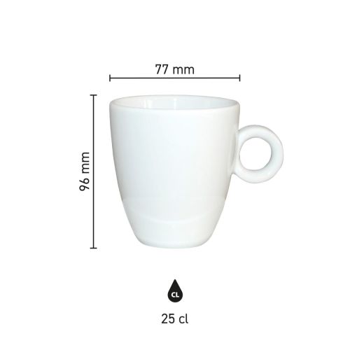 Infografphic met maatvoering van Rondo mok 25 cl porselein, inclusief hoogte en diameter. Infografphic met maatvoering van Rondo mok 25 cl porselein, inclusief hoogte en diameter.