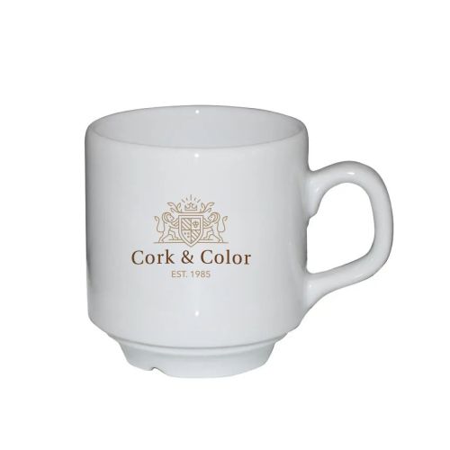 Sara Koffie Kop wit 14 cl. met meerkleurig CorkColor-logo gecentreerd op de voorkant. Sara Koffie Kop wit 14 cl. met meerkleurig CorkColor-logo gecentreerd op de voorkant.