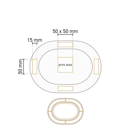 Technische werktekening met drukgebied voor schaal Eva ovaal wit 24 x 17,5 cm porselein.