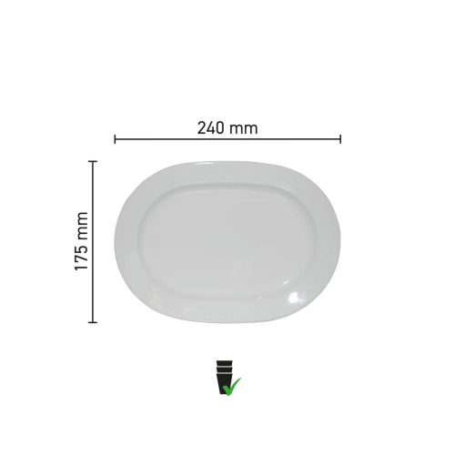 Infographic met productafmetingen van schaal Eva ovaal wit 24 x 17,5 cm porselein.