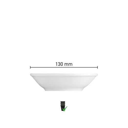 Infographic van schaal Princip 13 cm porselein met weergave van diameter en hoogte. Infographic van schaal Princip 13 cm porselein met weergave van diameter en hoogte.