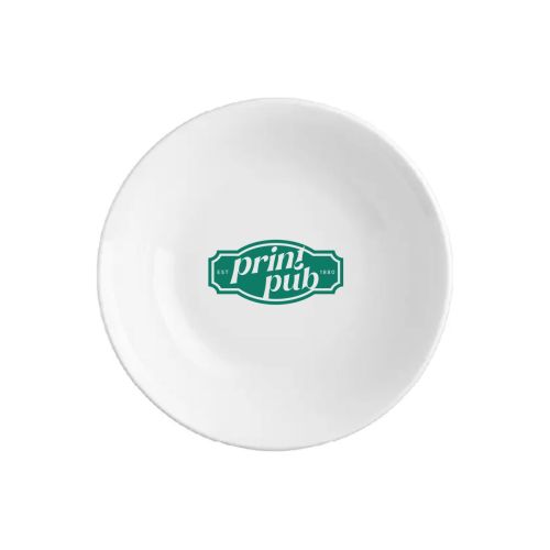 Schaal Princip 16 cm porselein met éénkleurige PrintPub-bedrukking centraal op de voorzijde. Schaal Princip 16 cm porselein met éénkleurige PrintPub-bedrukking centraal op de voorzijde.