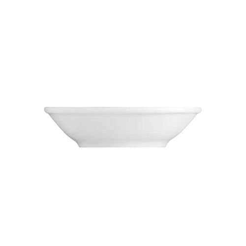 Zijaanzicht van porseleinen schaal Princip 16 cm met licht gebogen rand en stevige basis. Zijaanzicht van porseleinen schaal Princip 16 cm met licht gebogen rand en stevige basis.