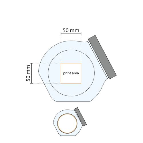 Technische werktekening van glazen snoeppot met zilverkleurig deksel, inclusief gemarkeerd drukoppervlak.