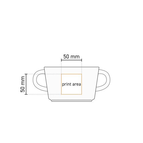 Werktekening van Budgetline soepkop 30 cl porselein met duidelijk gemarkeerd drukgebied. Werktekening van Budgetline soepkop 30 cl porselein met duidelijk gemarkeerd drukgebied.