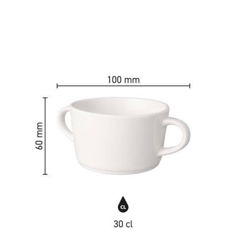 Infographic toont productafmetingen van soepkop Budgetline Neo 30 cl porselein met diameter en hoogte. Infographic toont productafmetingen van soepkop Budgetline Neo 30 cl porselein met diameter en hoogte.