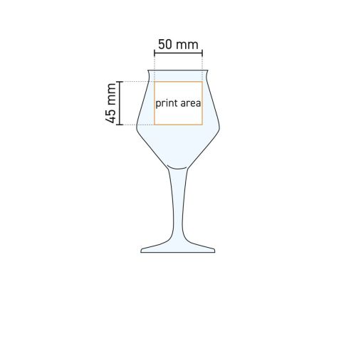Technische werktekening van de Sommelier Kelch Craft 35 cl glas met drukgebied-aanduiding