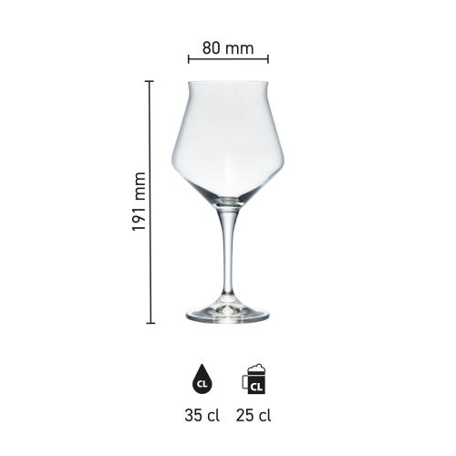 Maatvoering van de Sommelier Kelch Craft 35 cl glas met hoogte, diameter en inhoud in infographic