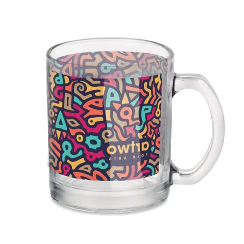Full-colour opdruk van het artwofolkarts-logo op de voorzijde van de glazen Sublimok Kitty mok van 30 cl. Full-colour opdruk van het artwofolkarts-logo op de voorzijde van de glazen Sublimok Kitty mok van 30 cl.