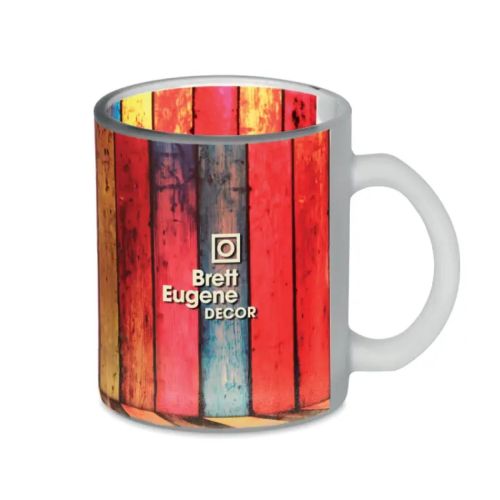 Sublimok Kitty glas mat 30 cl. met full-colour BrettEugenedecor-logo op de voorzijde bedrukt.