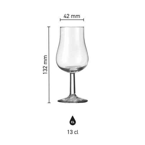 Infographic met productafmetingen van tasting glass 13 cl. Infographic met productafmetingen van tasting glass 13 cl.