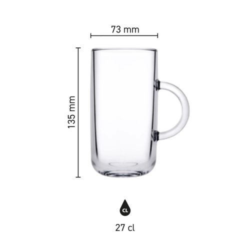 Infographic toont hoogte, diameter en inhoud van het theeglas Iconic 27 cl. Infographic toont hoogte, diameter en inhoud van het theeglas Iconic 27 cl.