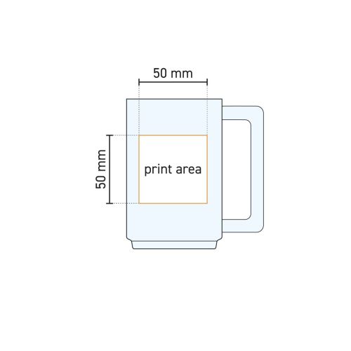 Technische werktekening van het theeglas Karo 32 cl. met aanduiding van drukgebied.