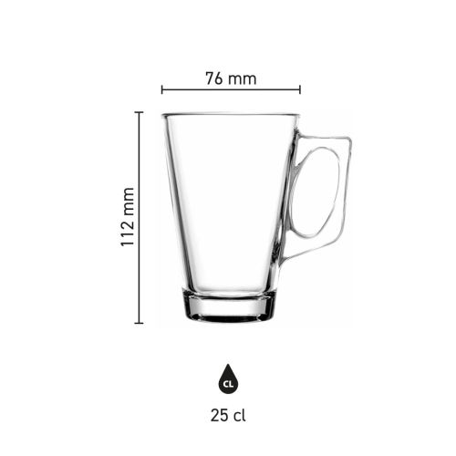 Maatvoering van het Theeglas Vela 25 cl glas met hoogte, diameter en inhoud in infographic
