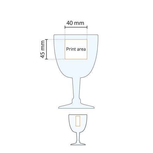 Technische werktekening van het Trappist Glas 25 cl tapmaat met drukgebied-aanduiding