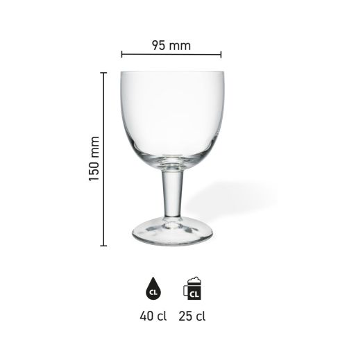 Maatvoering van het Trappist Glas 25 cl tapmaat met hoogte, diameter en inhoud in infographic