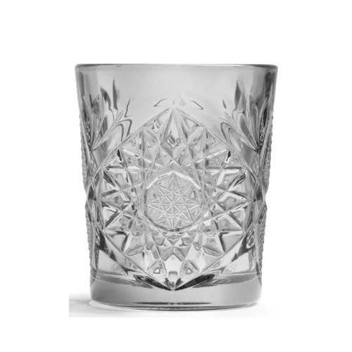 Grijze Tumbler Onis Hobstar 35 cl glas met geslepen sterpatroon, vooraanzicht zonder bedrukking