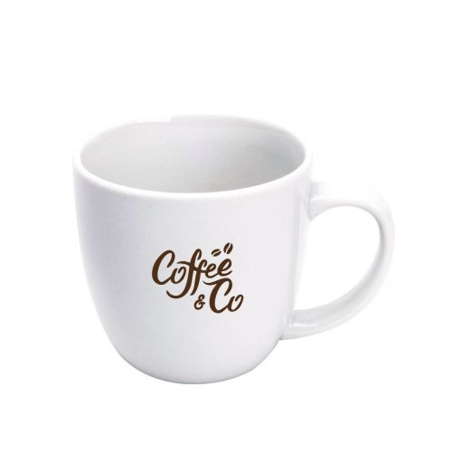 Uno mok 29 cl porselein met CoffeeCo-logo in één kleur bedrukt op het vooraanzicht. Uno mok 29 cl porselein met CoffeeCo-logo in één kleur bedrukt op het vooraanzicht.