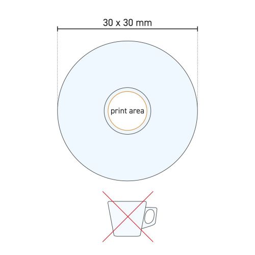 Technische werktekening van de Vela 8 cl kop en schotel set glas met drukgebied-aanduiding
