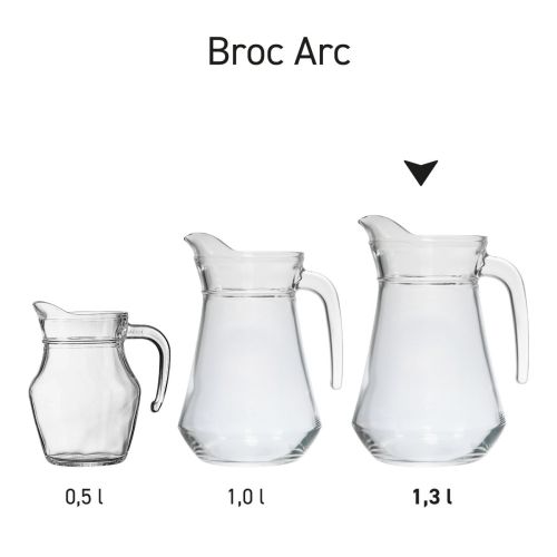Seriebeeld van glazen waterkannen Broc Arc gepresenteerd als productlijn.