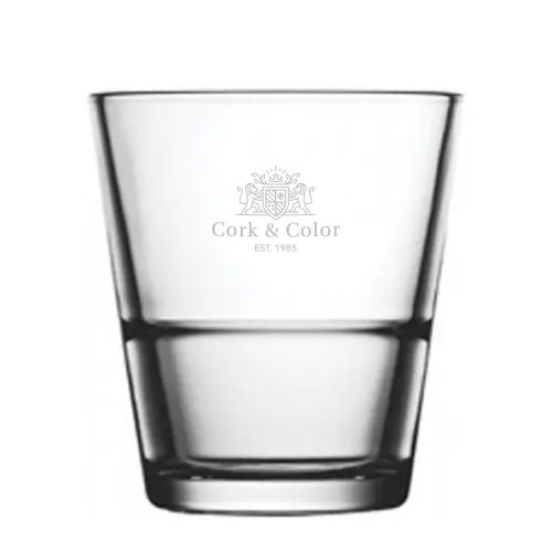 Gravure van CorkColor-logo op de voorzijde van het Whisky stapel Grande S 41 cl.
