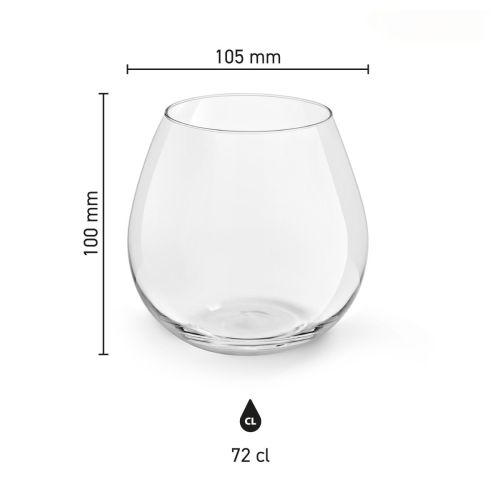 Technische infographic van Ronda wijnglas 72 cl met duidelijke maatvoering en verhoudingen.