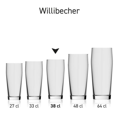 Willibecher 38 cl glas in serie met meerdere exemplaren naast elkaar getoond