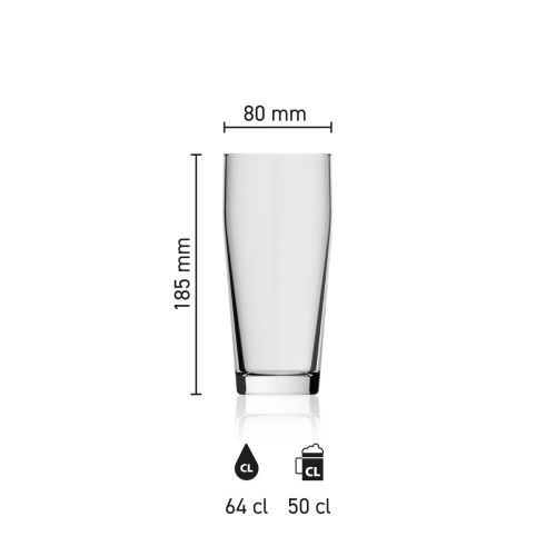 Maatvoering van de Willibecher 64 cl glas met hoogte, diameter en inhoud in infographic