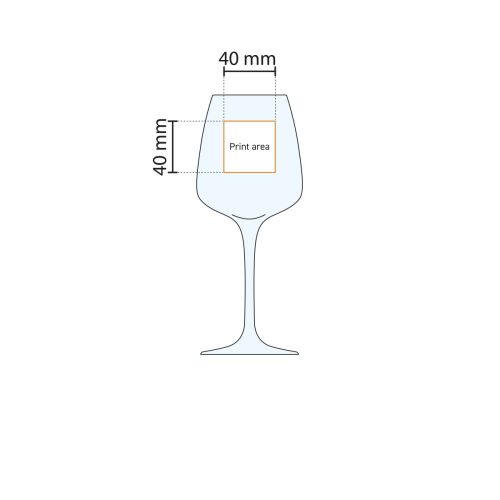 Drukgebied werktekening van Aurum wijnglas 35 cl. met gemarkeerde bedrukkingsposities. Drukgebied werktekening van Aurum wijnglas 35 cl. met gemarkeerde bedrukkingsposities.