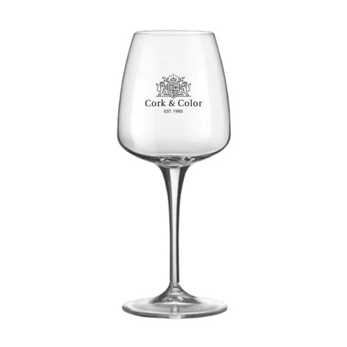 Bedrukking van CorkColor-logo in één kleur op voorzijde van Aurum wijnglas 43 cl. Bedrukking van CorkColor-logo in één kleur op voorzijde van Aurum wijnglas 43 cl.